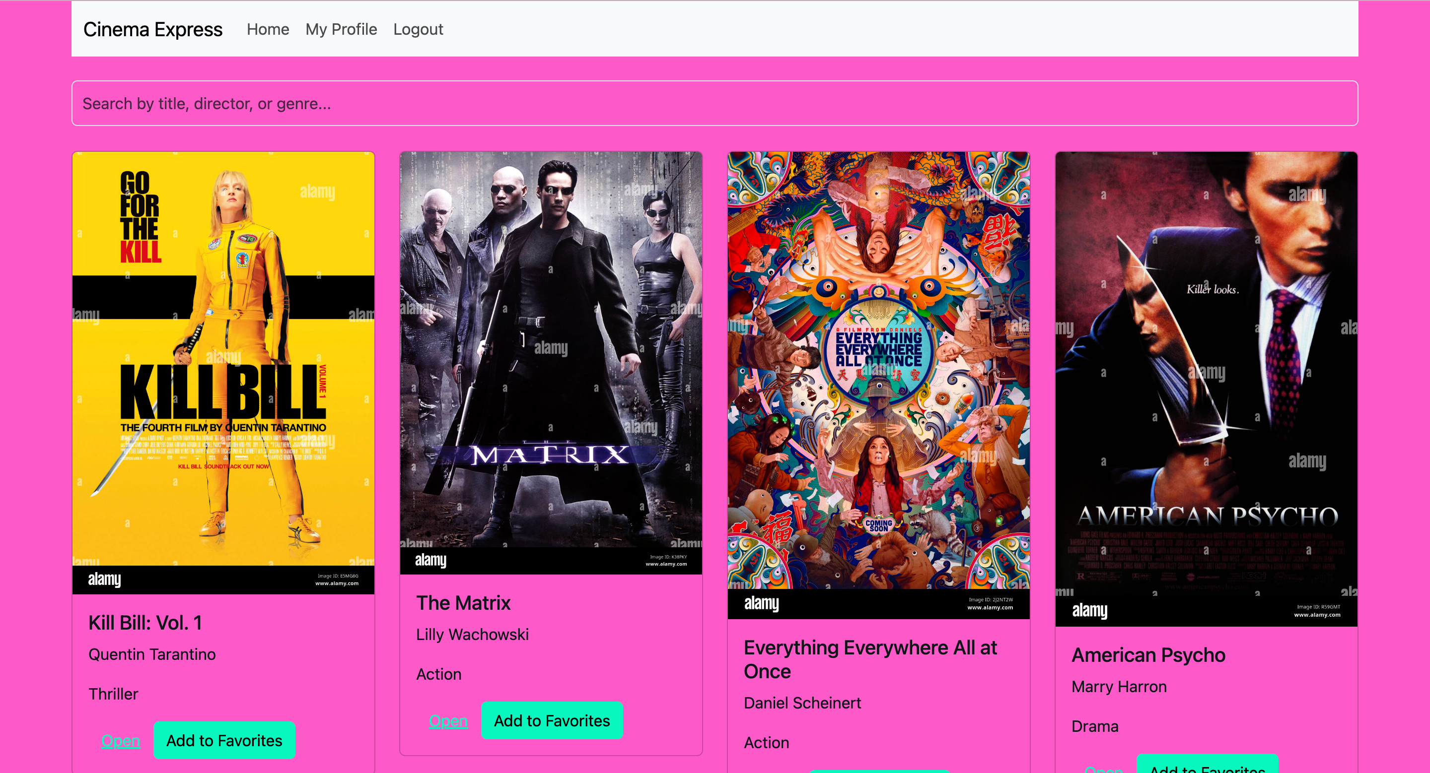 Screenshot of CinemaExpress homepage