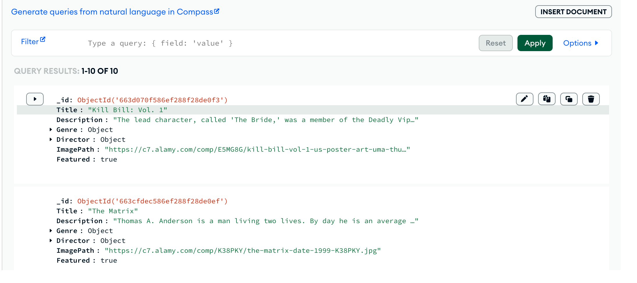 Screenshot of CinemaExpress database